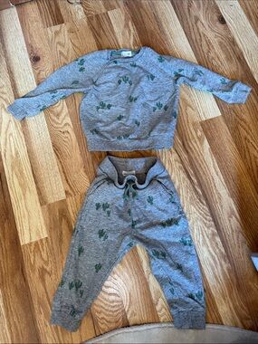 Miles the label set  12m Gray Cactus Sweatshirt & Jogger
